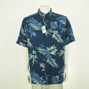 New Cubavera Hawaiian Button Down Shirt Mens LT Blue Floral Rayon Aloha Tropical